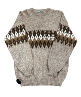Beżowy Vintage Sweter Romby (m)